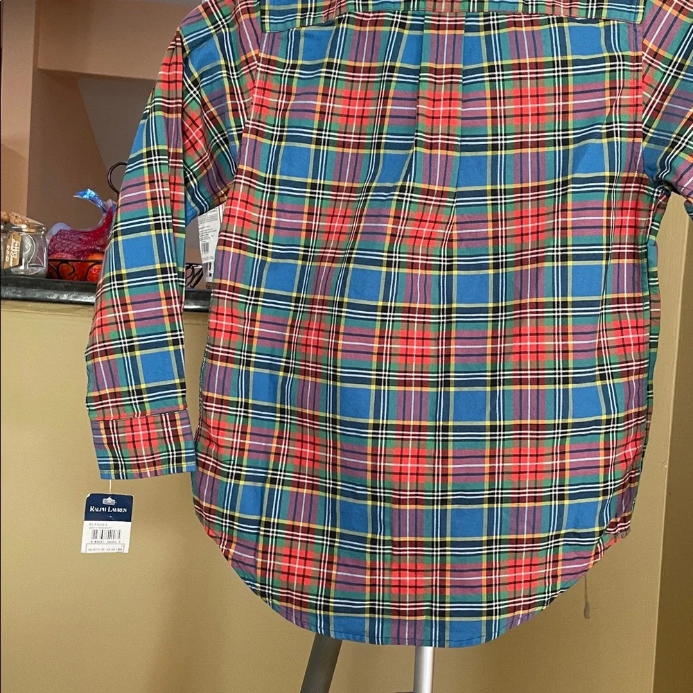 NWT Boy’s Ralph Lauren Navy and White Tag Plaid Shirt, Sz 7